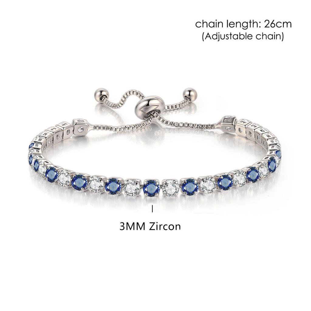 Trendy Blue Crystal Adjustable Tennis Bracelets for Unisex Women Men Various Shapes Iced Out CZ Short Chain on Hand Jewelry