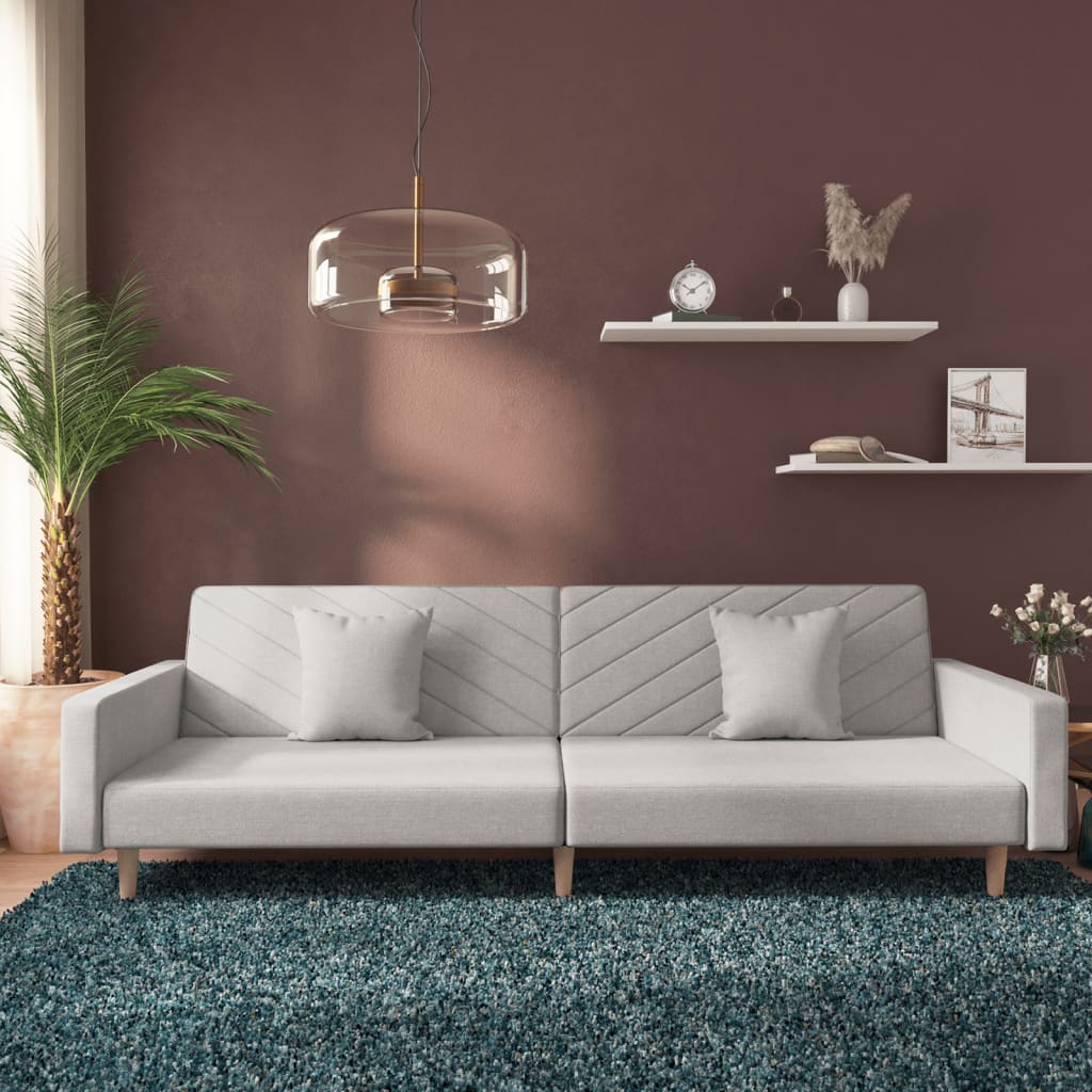2 Seater Sofa Bed with 2 Pillows Light Grey Fabric