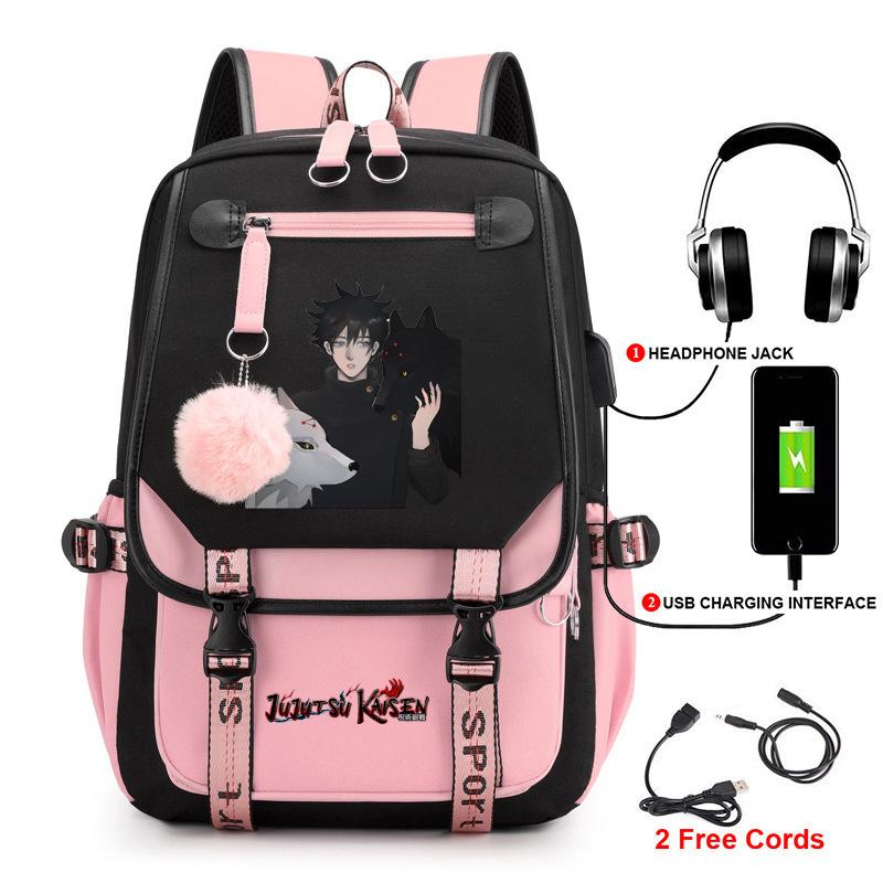 Anime Peripheral Spells Back to War Backpack Student School Bag Men's and Women's Fashion Backpack Travel Bag USB Computer Bag
