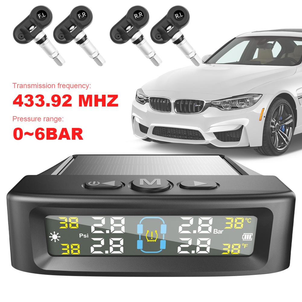 Reifendruckkontrollsystem mit 4 Sensoren USB/Solar TPMS Reifendrucküberwachungssystem für Auto SUV Limousine