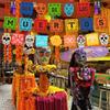 Mexican Day Of The Dead Party Decoration Pull Flag Banner Skull Head Banner Flag Cake Topper Halloween Wall Decoration