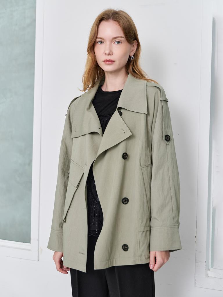 Maxza Diagonal Out-Pocket Half Trench Jacket