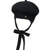 Brown Hat Tricot Ribbon Beret - Black