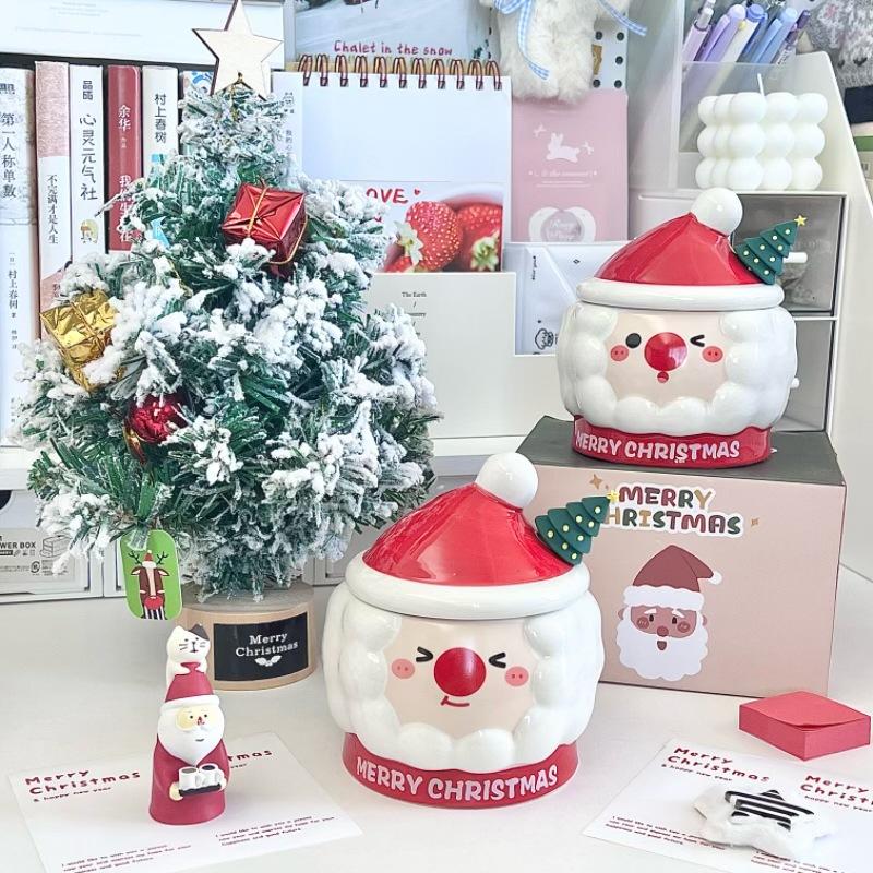 Christmas Gift for Girls Santa Claus Ceramic Mug Creative Cute Mug with Lid Souvenir Gift Box