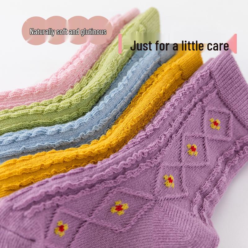 Yellow Girls' Mid-Calf Cotton Socks for Spring, Autumn, and Winter – Sports Style