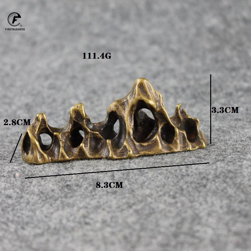 New Chinese Creative Handmade Vintage Brass Copper Strange Stone Mini Mountain Pen Rack Pen Holder Penholder Bracket Storage