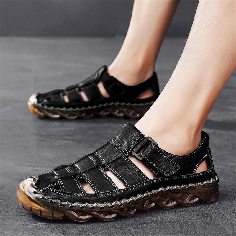 Fashion Men's Casual Summer New Style Genuine Leather Sandals With Non-Slip Big Size 48 Outsole Beef Tendon Breathable Beach Shoes