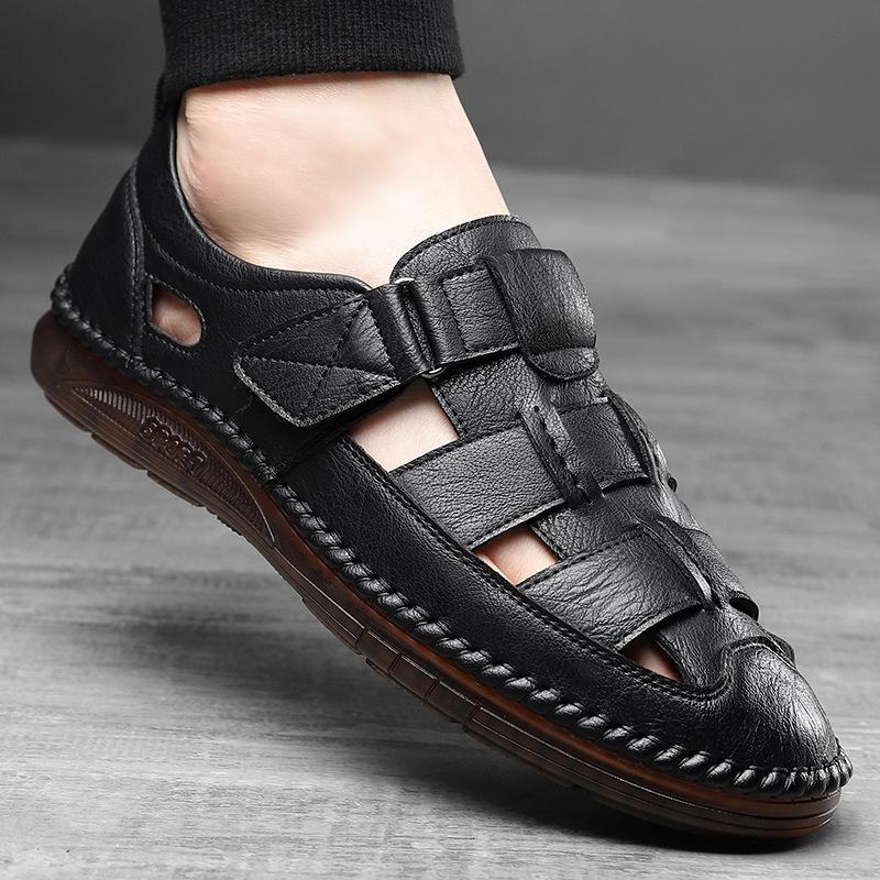 Classic High Quality Cow Leather Sandals Summer Outdoor Handmade Men Sandals Fashion Comfortable Men Beach Leather Shoes Size44