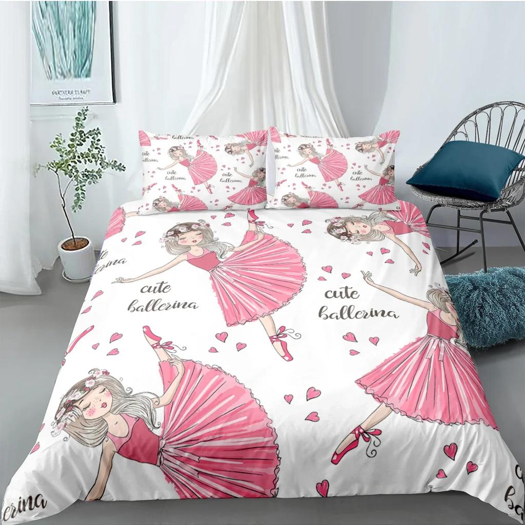 Dancing Girl Duvet Cover Ballet Girls Bedding Set Home Textile Bedclothes Soft Girly Comforter Cover Queen/King Size for Kids
