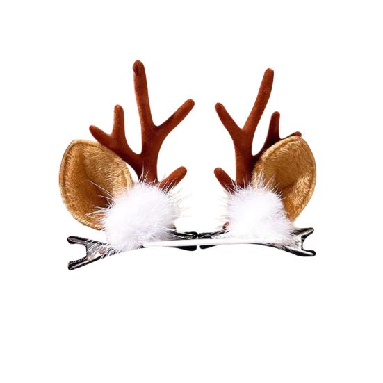 1 Pair Kids Reindeer Antler Hair Clips Soft Plush Christmas Hairpin for Baby Girl Toddler Cute Photo Prop Party Hair Accessory
