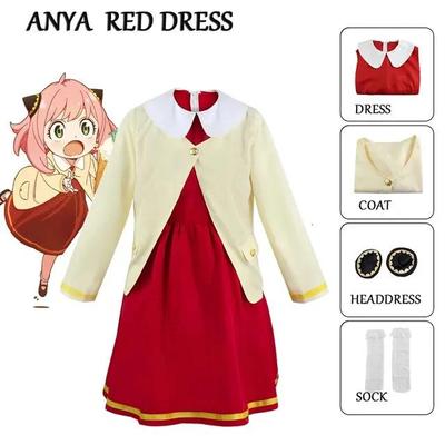 Anime Spy X Familie Yor Cosplay Kostüm Anya Forger Rotes Kleid Umhang Anzug Perücke Outfit Halloween Party Kleidung für Kinder Frauen