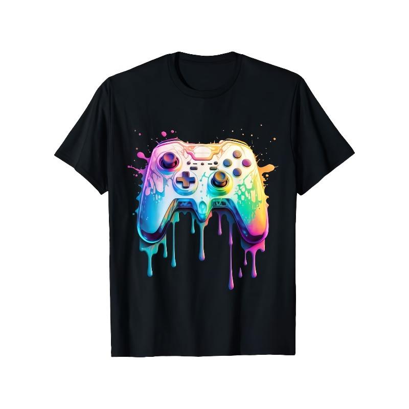 

European sizes Men s Retro Video Game T-Shirt - Soft Breathable Gamer Tee with Colorful Gaming Graphics, Short Sleeve Casual Shirt Suitable for Summer S чёрный