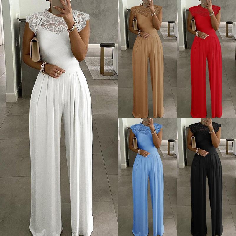 Solid Color Jumpsuits Elegant Spring Solid Romper Evening Party Clothing Pants Loose Casual Lace Overalls for Women