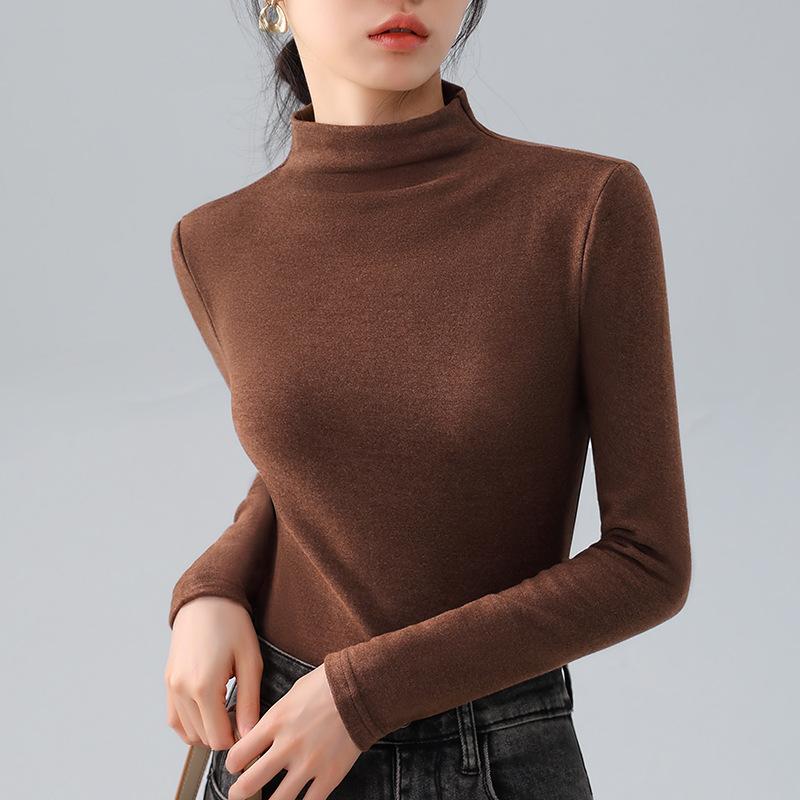Double-sided German Velvet Base Shirt for Women New Women's Clothing with Temperament Waist-hugging and Thermal Inner Wear Solid Color Top