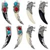 Retro Ethnic Wolf Tooth Pendant Earrings & Necklace with Tibetan Silver Resin Inlay