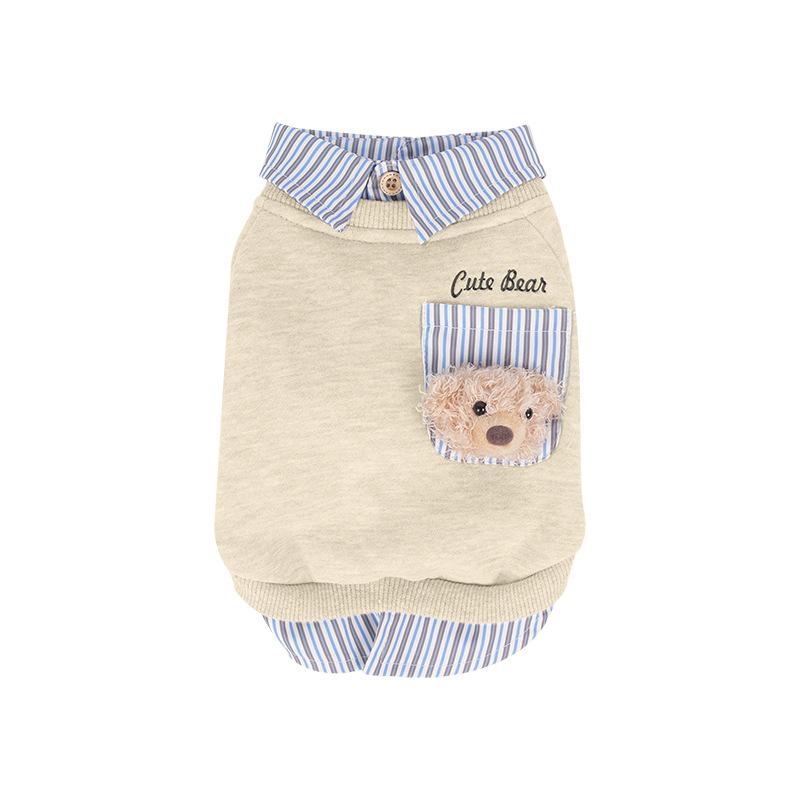 

Autumn and winter bear sweater fake two-piece striped lapel base Schnauzer puppy dog two-legged clothes 20*24