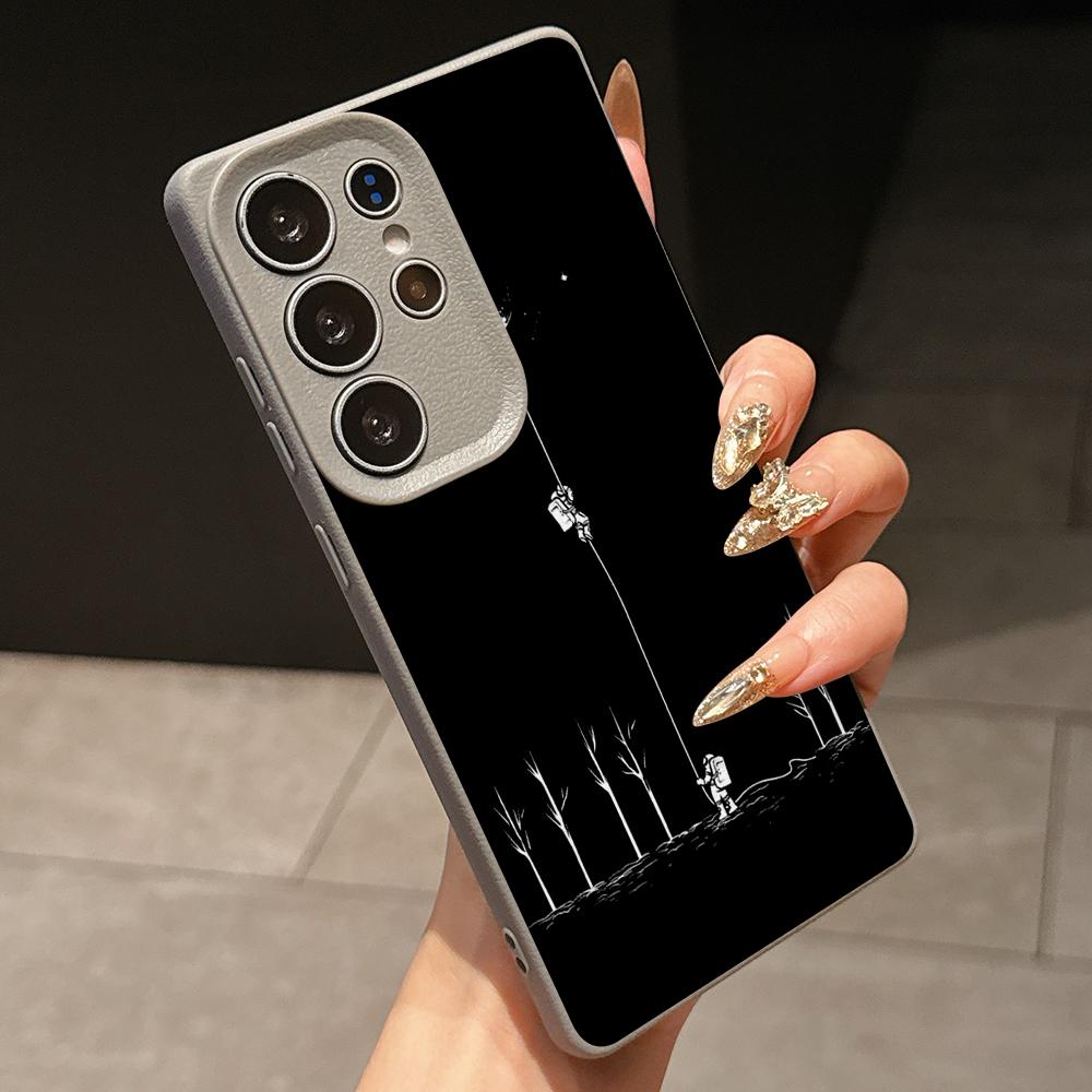 Samsung A07 Xiaomi Redmi 14C for iPhone 17 Pro Max Infinix Realme Phone Cases Soft Brown Leather Pattern TPU Case NY47 Art Space Astronaut Skate Moon