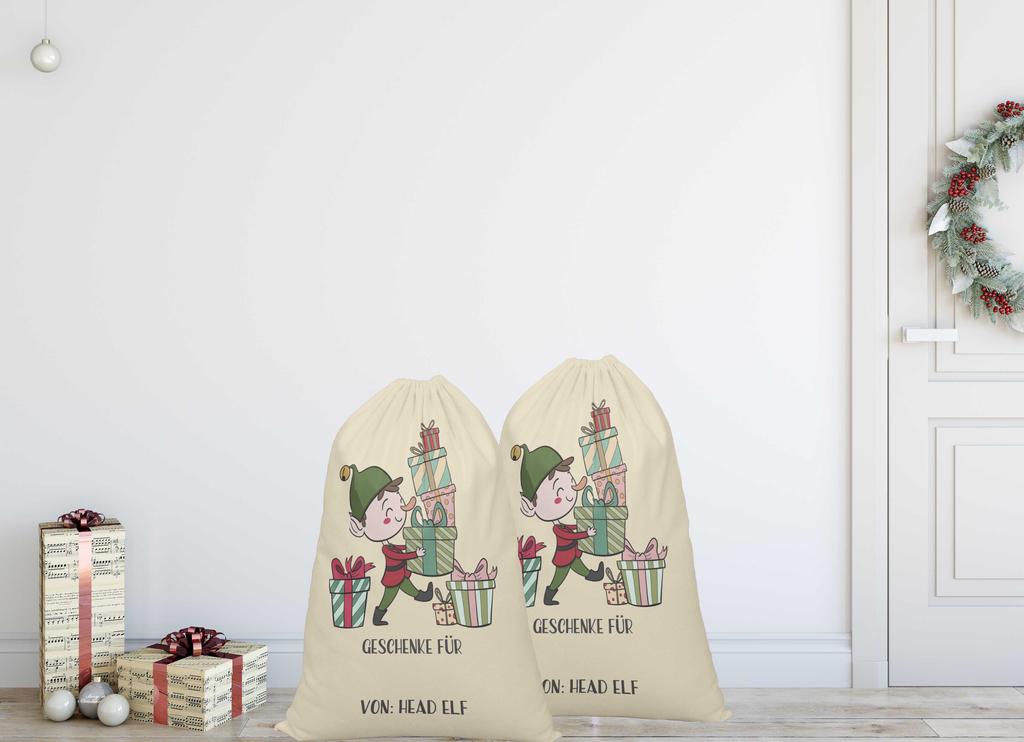 Printtoo 2 Pcs Large Santa Sacks with Drawstring Canvas Xmas Gifts Bags for Kids Christmas 27x20 Inch