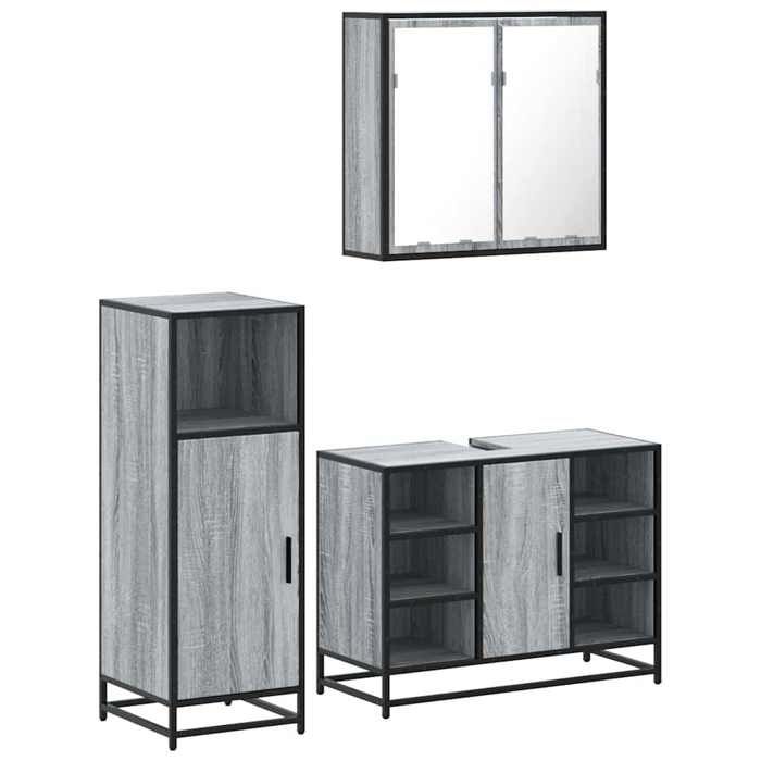 VidaXL 3-piece Bathroom Furniture Set Sonoma Grey, Bathroom Cabinet, Bathroom Cupboard, Furniture of 3300973
