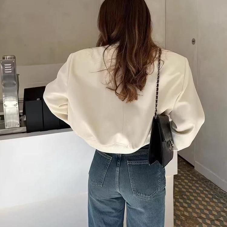 Women Fashion with Pockets Bomber Jacket Coats Vintage Long Sleeve Front Button Casual Female Outerwear Chic Tops