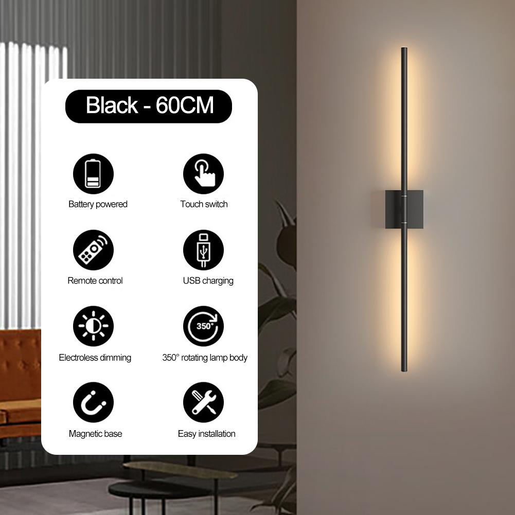 2Pcs Touch/Remote Control Simple Wall Light 350 Degree Rotation Minimalist Metal Wall Light Rechargeable for Living Room Bedroom