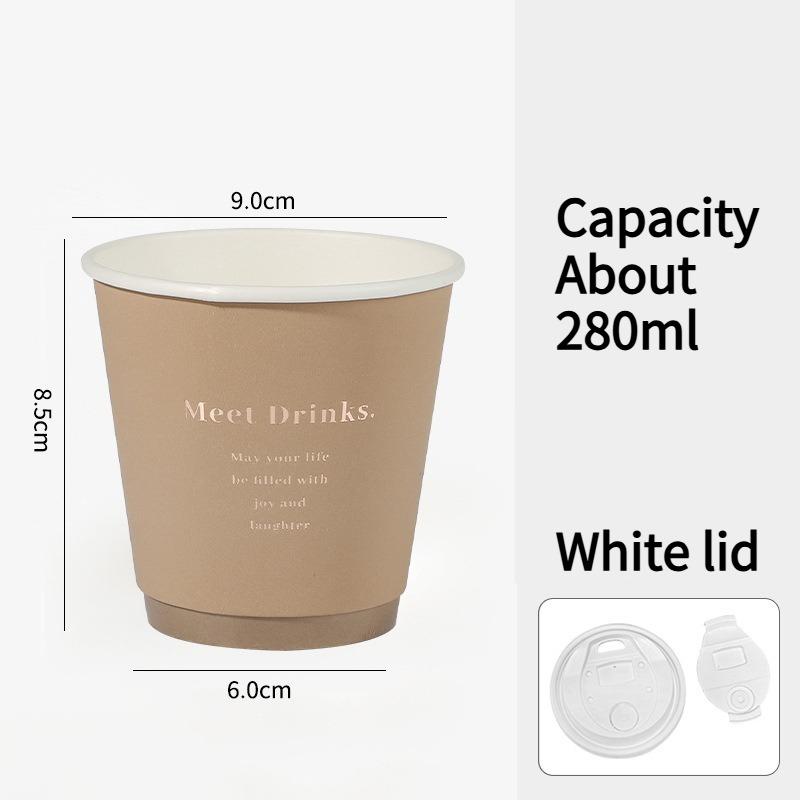280ml 330ml 400ml 500ml Large Capacity Coffee Cup with Lid Hot Stamping Disposable Paper Cup Hot Cold Universal Commercial Beverage Cups Travel Mug 280ml  25set