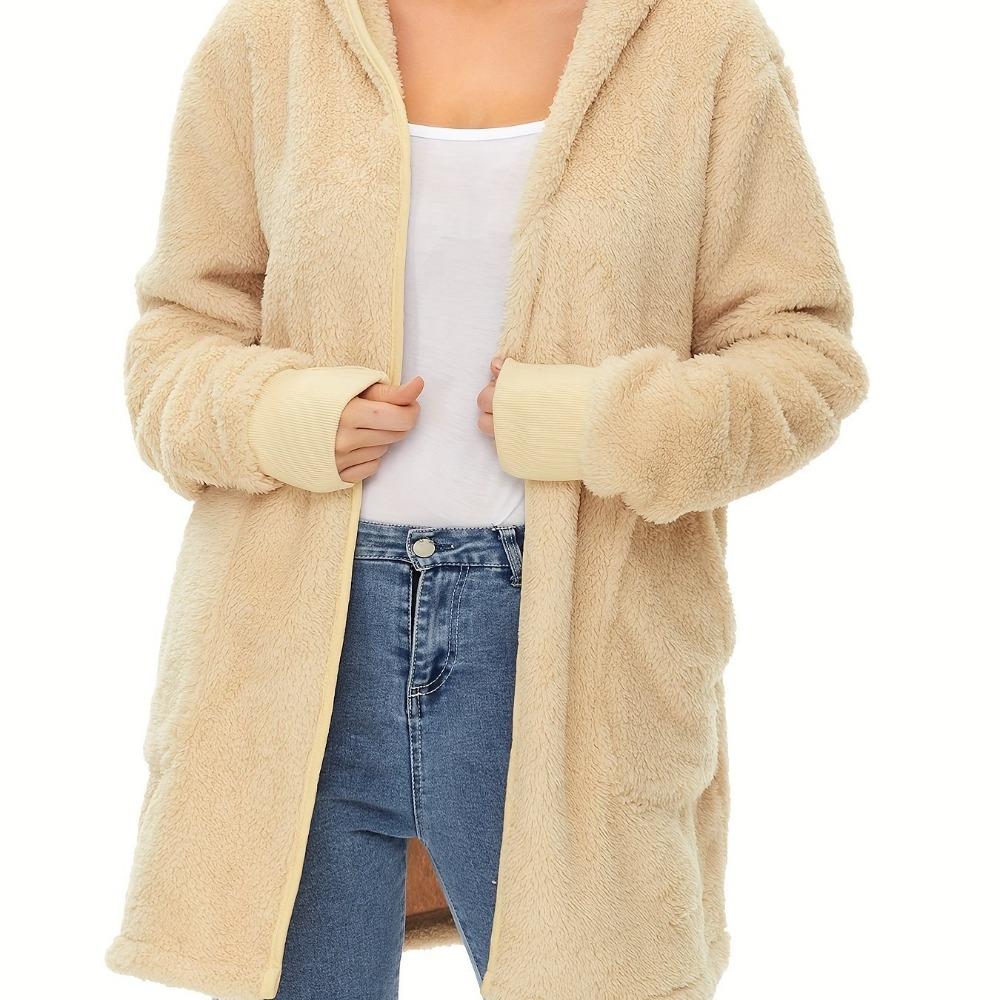 New Style Warm Women's Double-sided Plush Hooded Cardigan with Drawstring Pockets and Windproof Jacket