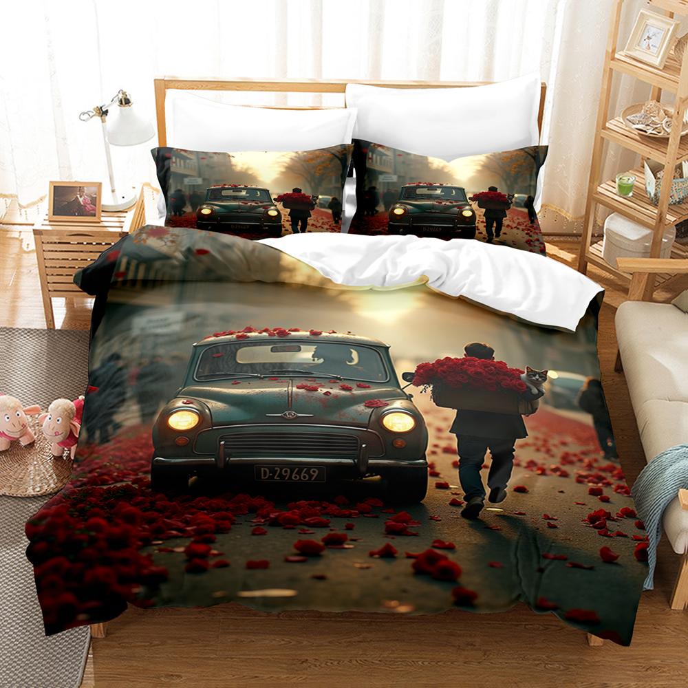 Valentinstag Bettbezug Auto Rosarot Bettwäscheset Frohes Neues Jahr Bettdeckenbezug Feiertagsgeschenke Freund Schlafzimmerdekoration