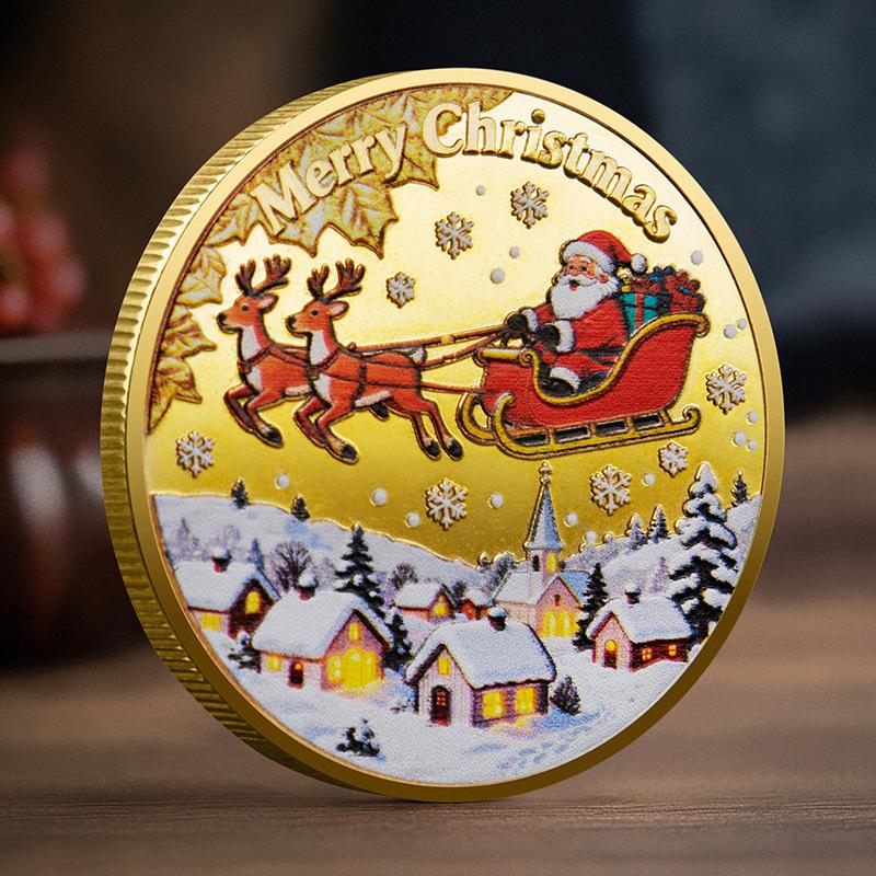 Santa Claus Commemorative Coin Color Relief Medallion Christmas Gift Gold Silver Coin Party Favor 40x3cm