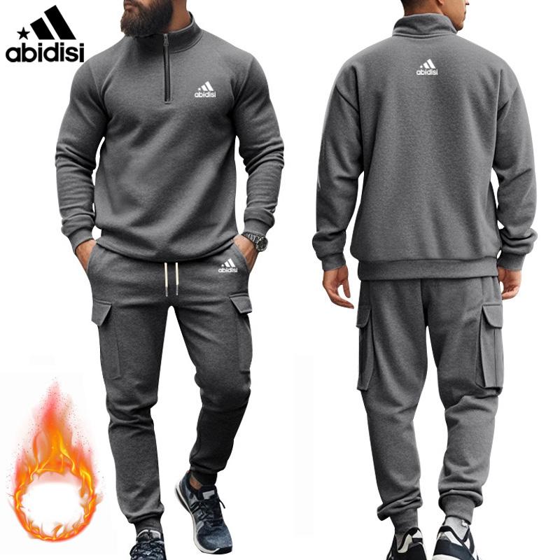 

Комплект мужских спортивных брюк цвета хаки больших размеров на осень и зиму, новый стиль, американский, повседневный, плюшевый, теплый, на молнии 3XL серый