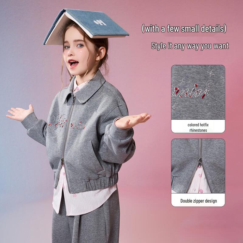 ASK JUNIOR Girls' Two-Piece Set: Lapel Jacket and Wide-Leg Culottes