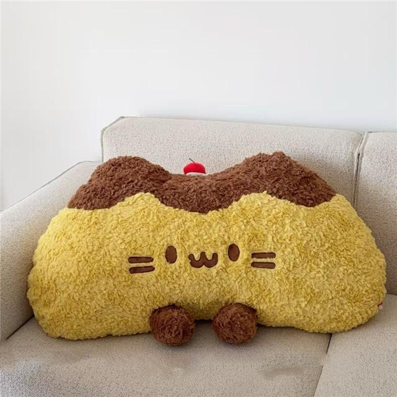Cartoon Pudding Cat Lumbar Pillow With Plush Cover For Bed Sofa Support