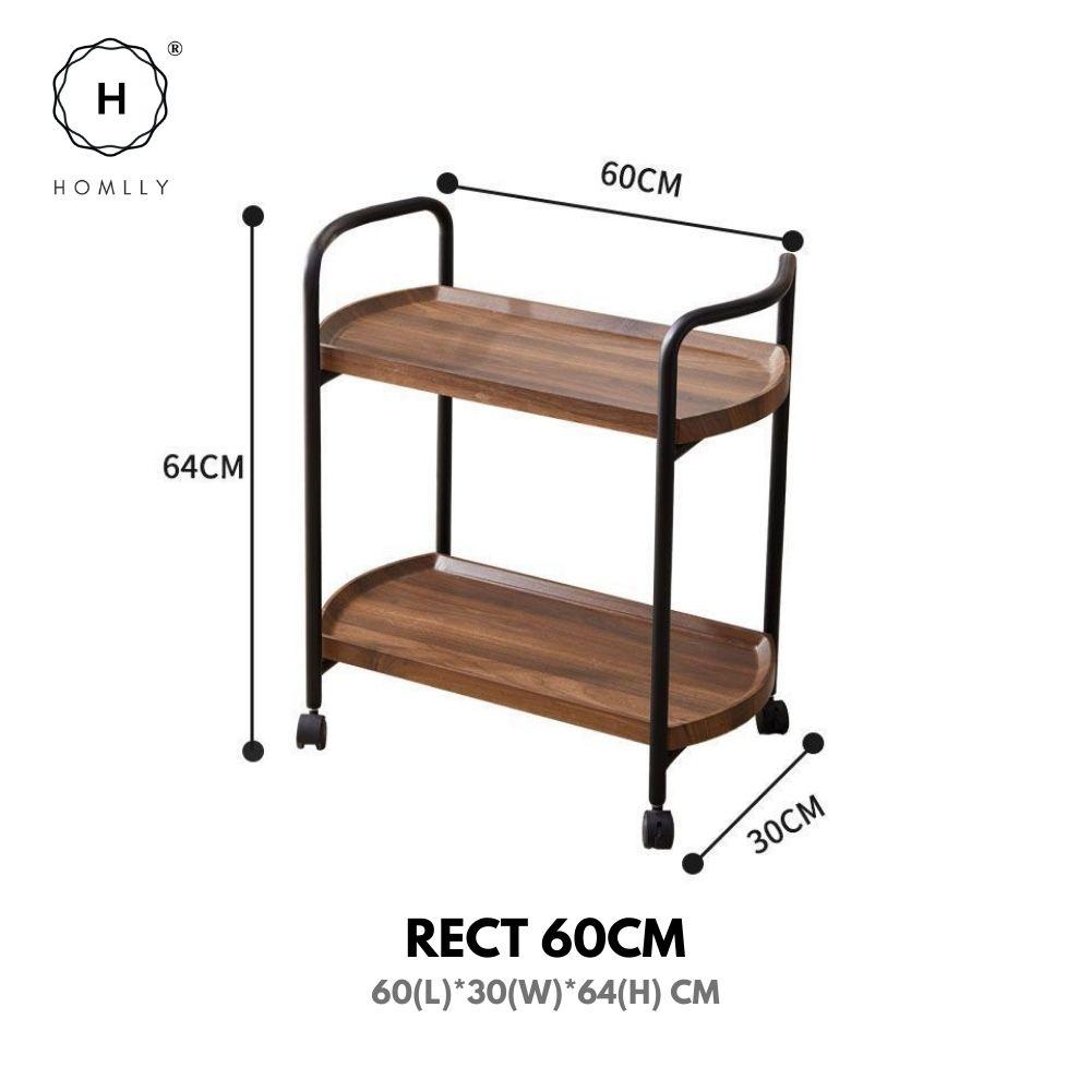 Homlly 2-Tier Walnut Mobile Rolling Kitchen Trollery Cart with Wheels