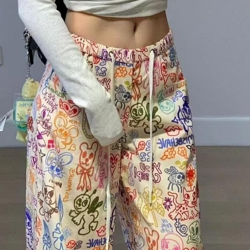 Y2K Streetwear Design Cargo Pants Women French Aesthetic Art Wide Leg Pants Women Cute All-match Casual Trousers