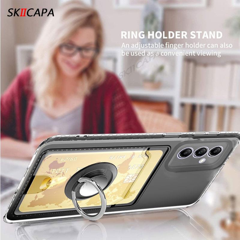 S23FE Transparent Card Slot Wallet Holder Silicone Case For Samsung S23 Ultra S21 S22 Plus Note 20 Ultra 10 Magnetic Ring Cover