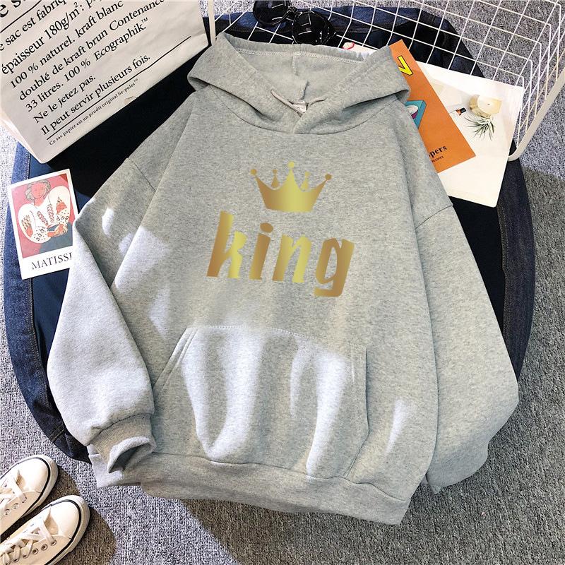 Woman Sweatshirts Classic King Queen Print Couples Hoodies All Season Daily Casual Sporty Loose Hoody Coats