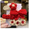 4Pcs Cute Knit BB Hair Clips, Handmade Flower Border Clips,Bow Bang Clips for Kids,Suitable for Chrismas Festival Celebration