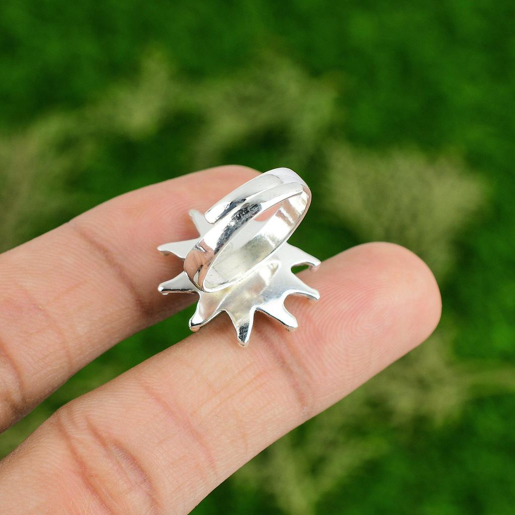 Mothers day Sale 925 Silver Larimar Stone Flower Sister Engagement Promise Ring