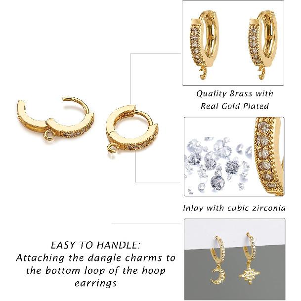 Pandahall 10pcs Real Gold Plated Cubic Zirconia Hoop Earrings Round Lever Back Earring Components Findings for Women Gifts Jewelry Making DIY Crafts