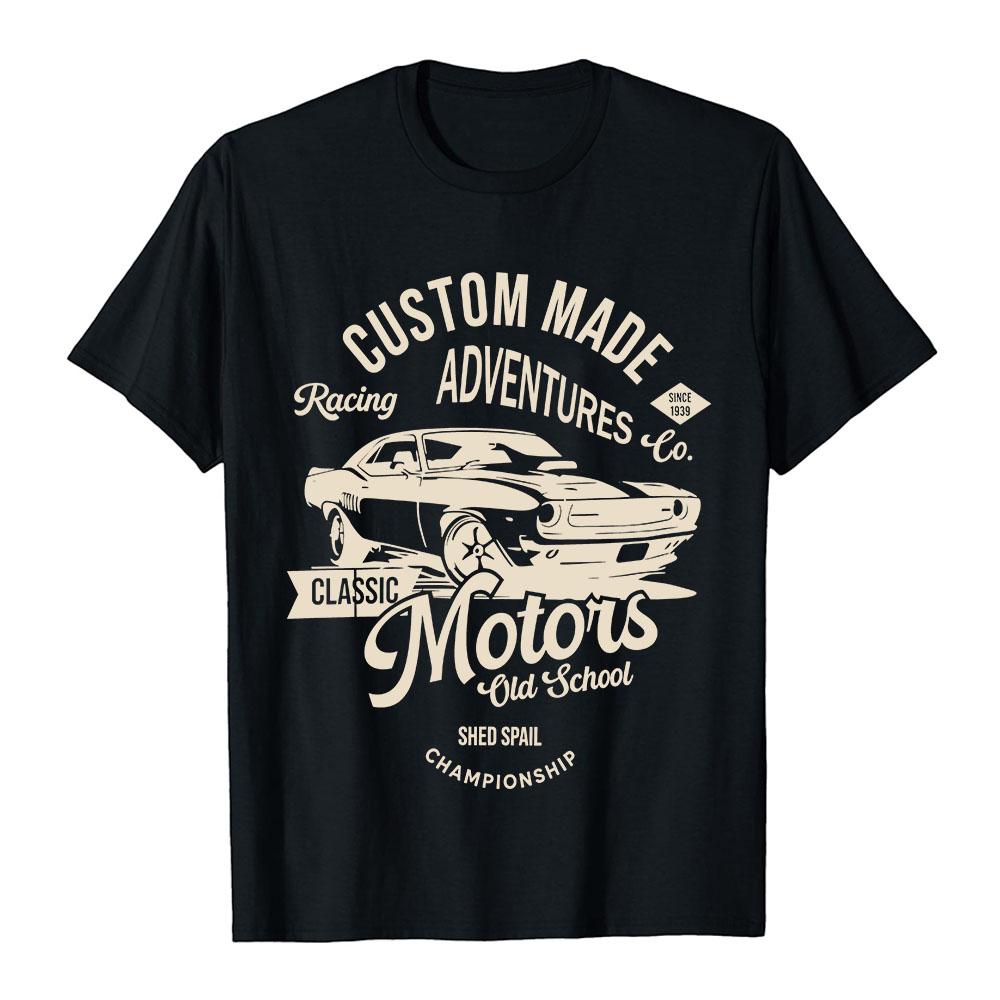 Motors Vintage Old School Tees Unisex Short Sleeve T‑Shirt Vintage Classic Car Graphic Print Crew Neck Tshirts Cotton Soft Tops