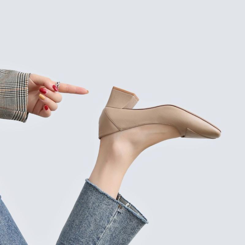 Four Seasons Shoes Soft Bottom Middle-aged Women's Shoes Chunky Heeled Mom Shoes Comfortable Casual Work