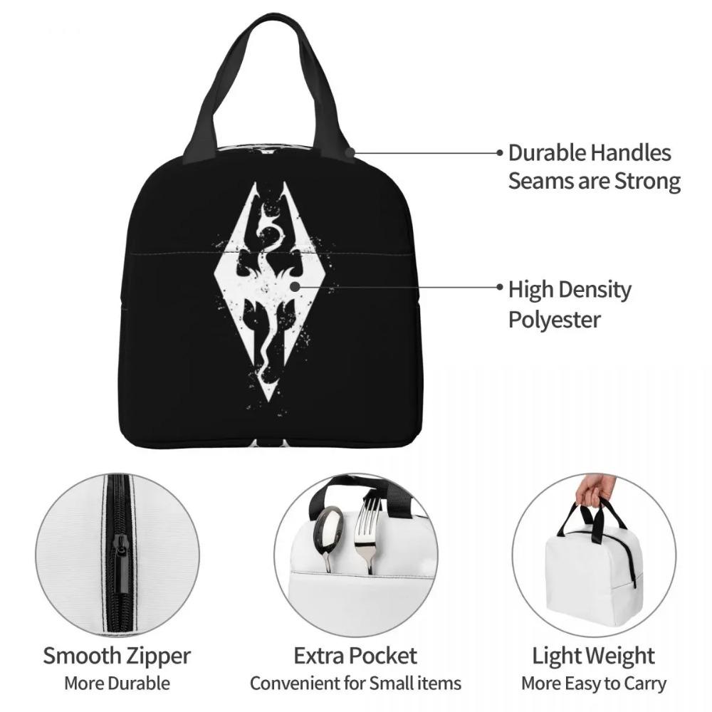 Logo Of Skyrim Perfect Gift Active Insulated Lunch Bag for Women Office Cooler Thermal Food Box Tote Leakproof Lunch Boxes