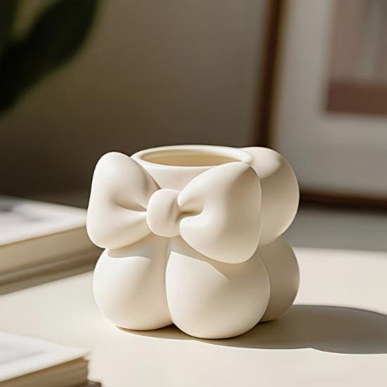 3D Printed Bow Pen Holder for Desk Multifunctional Makeup Brush Storage Container Cute Vanity Organizer for Office Supplies