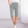 Women's Drawstring Mid Waist Capri Pants Loose Straight Leg Linen Five Point Trousers Elegant Solid Pocket Casual Home Shorts
