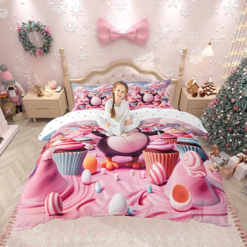 

Comforter Homewish Cartoon Antarctic Penguin Wild Animal Comforter Setrainbow Ice Cream Bed Set For Girls Teens Comforter (quilt)-EU Single(135*200cm)3pcs