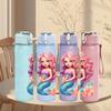 1pz Sirena Oceano Cartone Animato Arte 750ml Colore Plastica Borraccia Sportiva Tappo a Vite con Cannuccia Anti-perdita Adatta per Sport Ufficio Uso Domestico