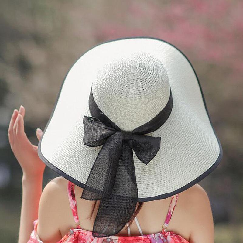 Sun hat women's summer tide versatile sunscreen outdoor outing big edge sun hat foldable seaside beach butterfly straw hat