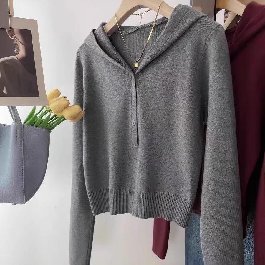 New Autumn Hooded Knitted Sweater, Fashionable New Simple and Casual Long-sleeved Knitted Sweater As A Base Layer for Women