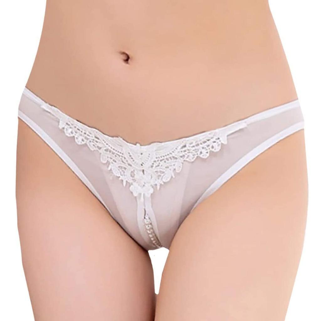ONE LIMITATION Embroidered Pearl PT016 Women's T-Back Panties, Underwear, Lingerie, (4. White)