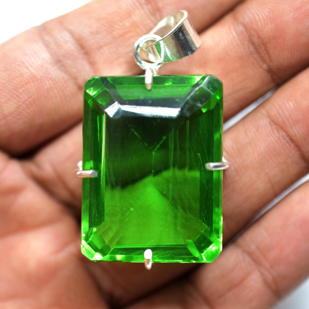 Guaranteed 925 Sterling Silver Pendant Topaz Emerald 118.95 Ct Precious Gems My-378-k
